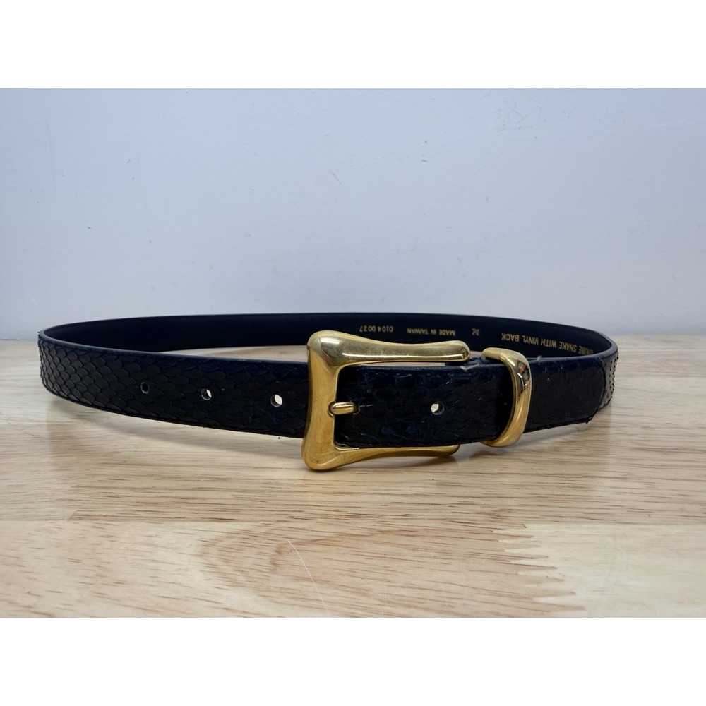 Vintage Laura Gail Genuine Snakeskin Belt Black Mixed Metal Buckle Medium #3